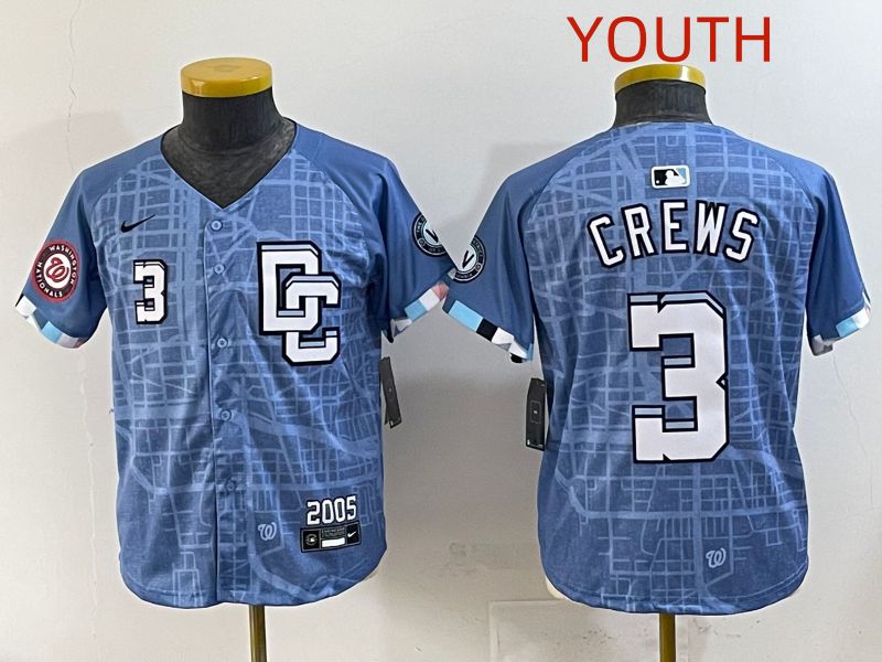 Youth 2025 Washington Nationals #3 Crews Blue Joint Name Nike MLB Jersey style 7